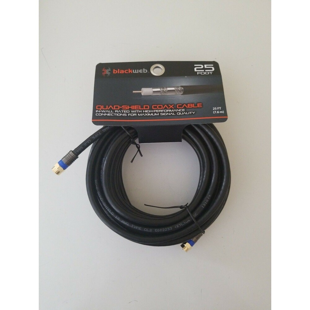 Blackweb 25' Black Quadshield Coaxial Cable * Ideal for Home Theater Systems*